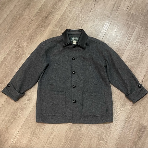 Roots Gray Wool Jacket with Black Leather Collar - Picture 3 of 8